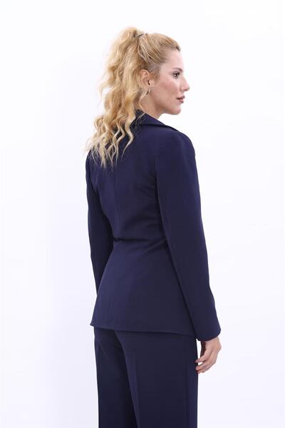 ÖNDER ÖZSOY V-Neck Buttoned Modern Women's Jacket-Navy Blue