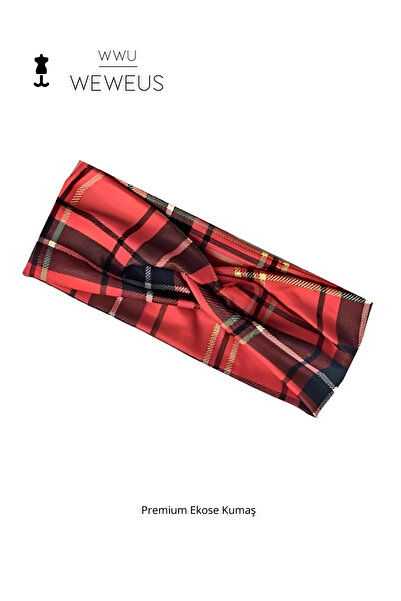 Weweus Bandă de păr pentru femei în carouri roșu galben premium tip 6