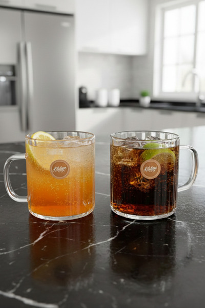 Kitchen Way Borosilicate 2-Piece Glass Soft Drink Mug 350ml Heat Resistant Transparent Glass Mug Set Kw-1049