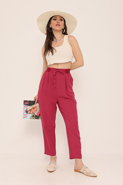 My Blog Fuchsia Waist Detailed Elastic Pleated Trousers - 50826