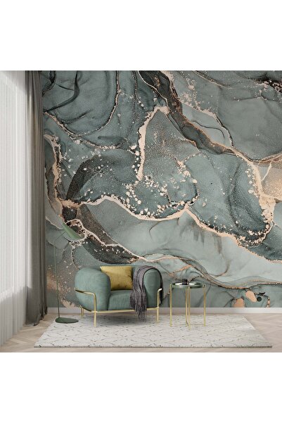 Grown Mavi Yeşil Mermer Desen Duvar Kağıdı