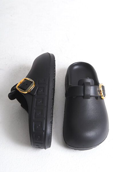 DELSOLERA Women's Black Closed-Front Stainless Buckle Non-Slip Sabo Home and Outdoor Orthopedic Slippers