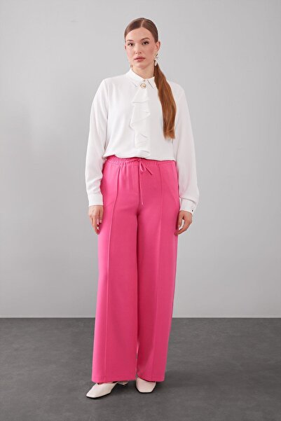 Levidor Fuchsia Elastic Waist Ribbed Stitching Trousers