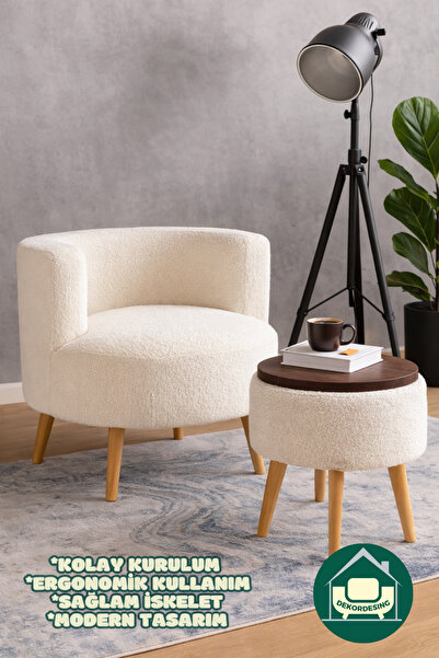 DEKOR MOBİLYACIM Gabrielles Çay Seti Berjer Ve Üstü Tablalı Puf Takımı (SALON...