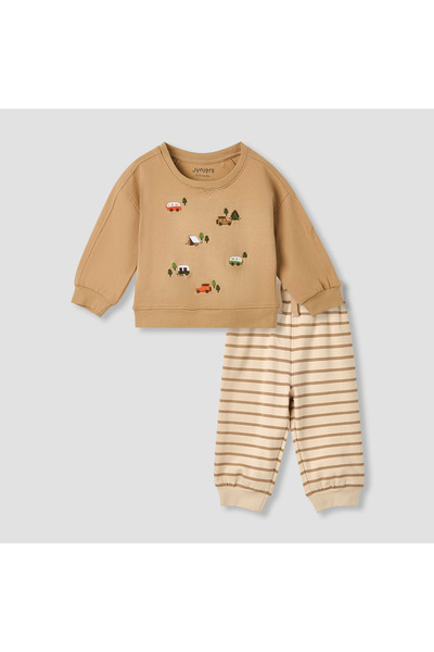 Juniors Pyjama Set with Vehicle Embroidery - Cotton - Long Sleeves