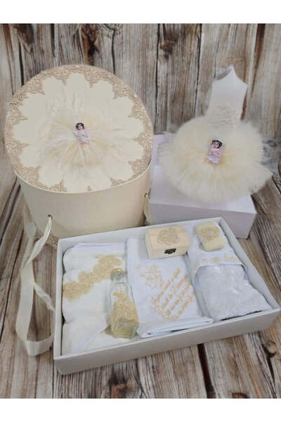 OBSIDION Set botez AURORA - cutie trusou lumanare - alb crem