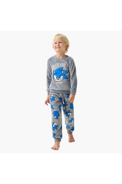 CPLG طقم بيجاما للأولاد بطبعة سونيك القنفذ - بوليستر - أكمام طويلة - ياقة دائرية