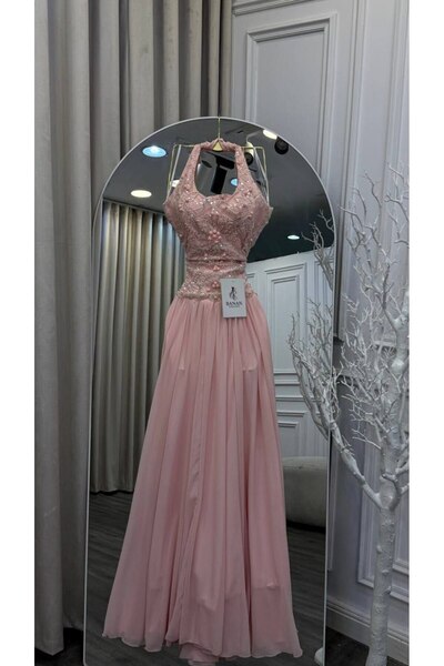 Banan dresses فستان سهرة ناعم باللون الوردي المشرق