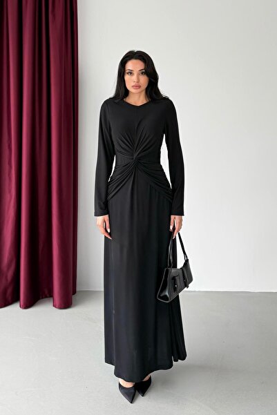 Serica Moda Black Tie-Front Long Dress