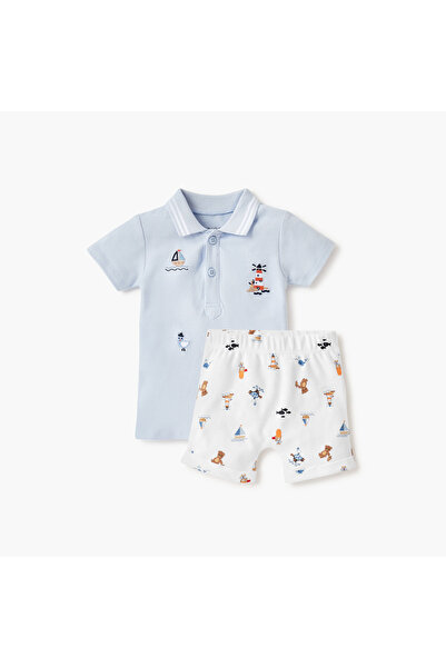 Juniors طقم تي شيرت مطرز وشورت بيكيه