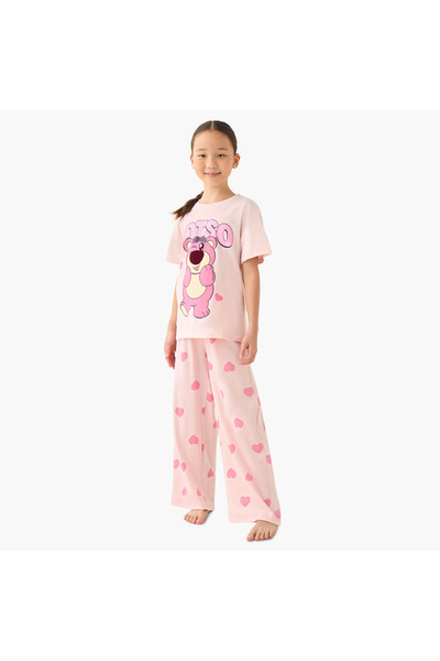 Disney طقم تيشيرت وبيجامة للبنات بطبعة لوتسو - قطن - أكمام قصيرة - ياقة دائرية