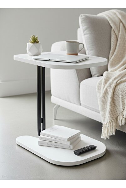 MASALCI MOBİLYA -C TEKERLEKLİ ZİGON SEHPA (SİYAH AYAK BEYAZ AHŞAP)