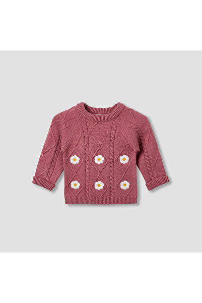 Juniors Girls Round Neck Sweater with Floral Embroidery - Long Sleeves