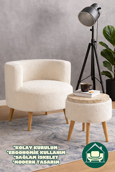 DEKOR MOBİLYACIM Gabrielles Çay Seti Berjer Ve Üstü Tablalı Puf Takımı (SALON...