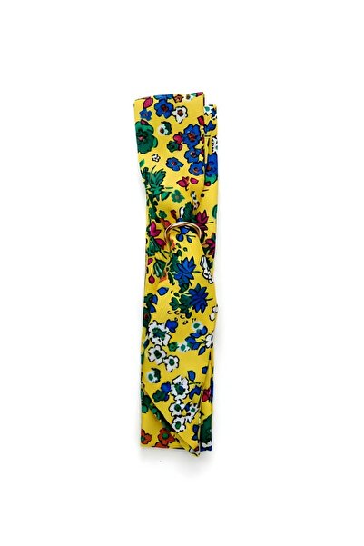 maia Yellow Floral Patterned Fabric Bracelet – Gold Color Ring Detail