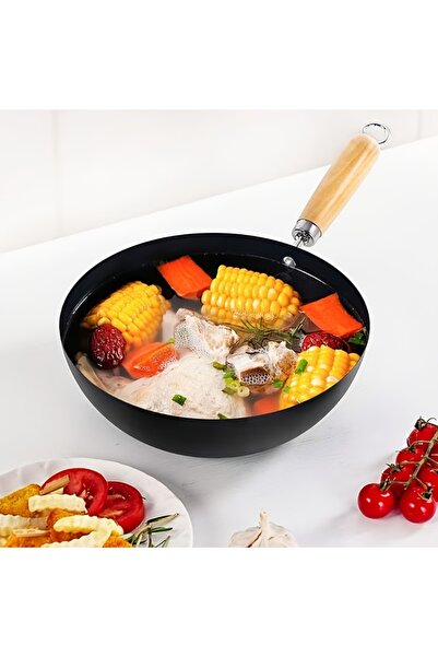 iron candy مقلاة ووك غير لاصقة مقاس 24 سم مع غطاء زجاجي ومقبض خشبي، مناسبة لج...