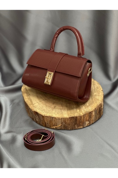 BENAHOLL حقيبة يد نسائية روها ذهبية اللون مع مشبك لليد والكتف-DN105 أحمر داكن