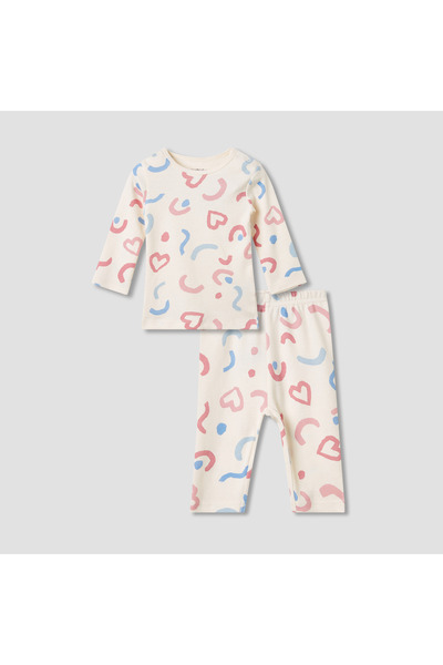 Juniors طقم تي شيرت وبيجامة بطبعة قلب
