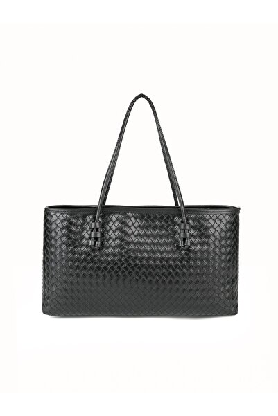 MYSTOBAG Morli Women's Rectangular Tote Bag with Zipper and Knitted Detail Baguette Hand Shoulder Bag