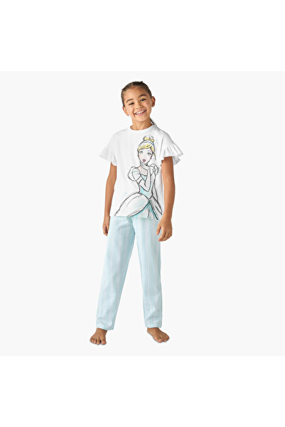 Disney Cinderella Print T-shirt and Striped Pyjama Set