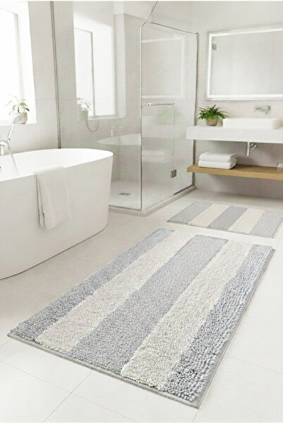 FH finehome Tasseled Natural Cotton 2-Piece Bath Mat Set Anthracite