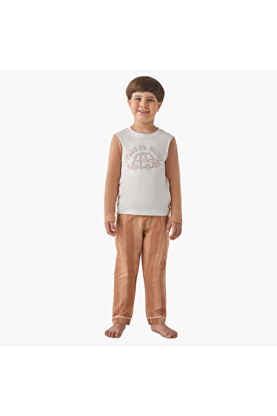Juniors Boys Pyjama Set with Embroidery - Cotton - Long Sleeves - Crew Neck