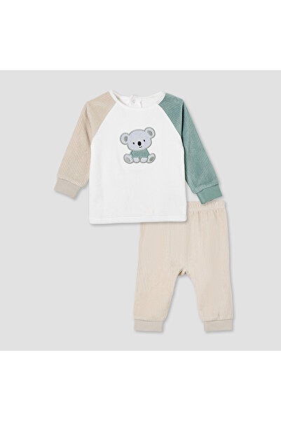 Juniors طقم بيجاما مزين بتطريز كوالا - مخملي - أكمام طويلة - ياقة دائرية