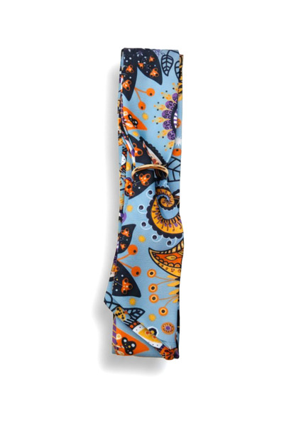 maia Blue Orange Ethnic Patterned Fabric Bracelet – Gold Color Ring Detail