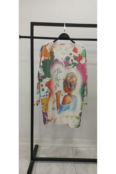 Hatun Atila Hatunatila Digital Printed Crew Neck Long Loose Sweater - 1339