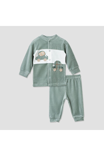 Juniors طقم بيجاما مزين بتطريز سيارة - أكمام طويلة - ياقة دائرية