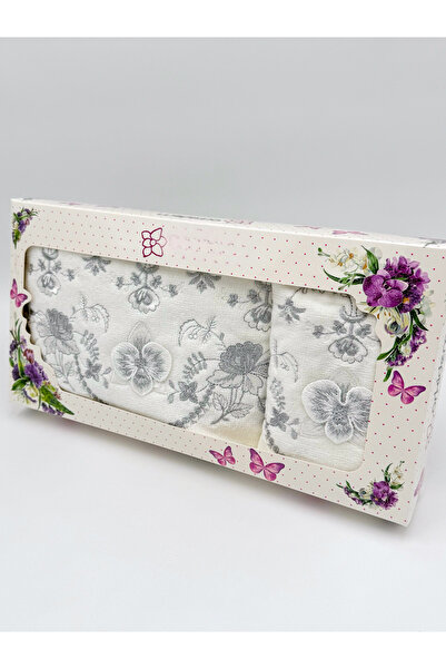 AYHANHOME 3D Floral Embroidered Gift Box Set: 1 Piece 50X90 Hand and Face Towel, 1 Piece 30X50 Kitchen Towel