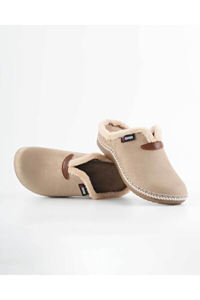 DR KLOMPA Women's Plush Lined Sabo Slippers Winter House Slippers Non-Slip Sole Daily Comfortable Warm Beige