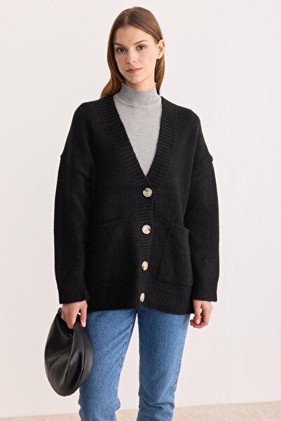 ipekton studio Buttoned Soft Textured Knitwear Cardigan Black