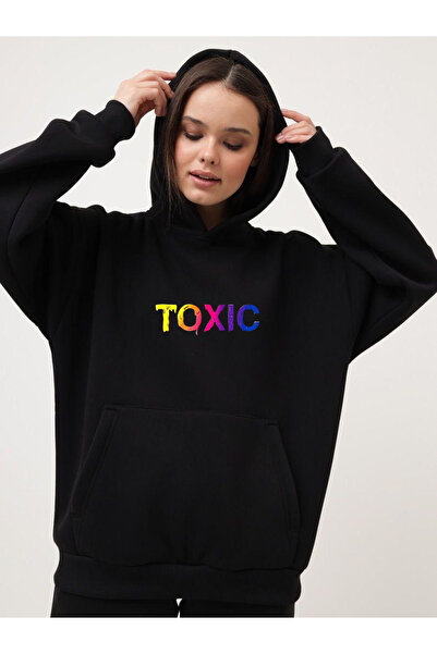Rivox Unisex Black Hooded Oversized Sweatshirt Toxic Printed
