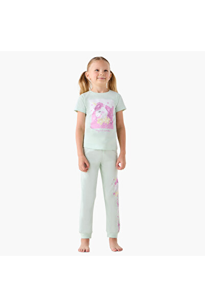 Juniors Girls Pyjama Set with Unicorn Print - Cotton - Short Sleeves - Crew Neck