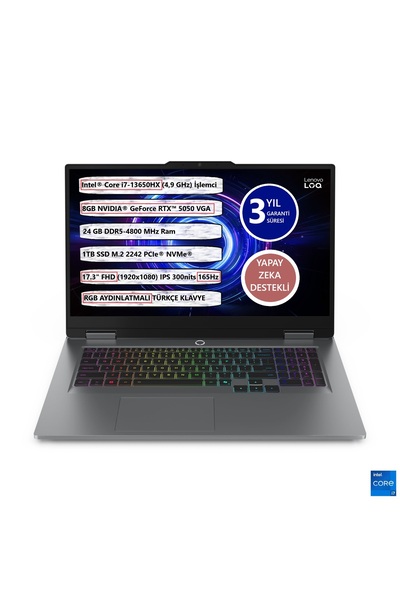 LENOVO LOQ 17IRX10 CORE I7-13650HX 24GB 1TB SSD 8 GB RTX 5050 17,3" 165 Hz Freedos 83JH006CTR Gaming