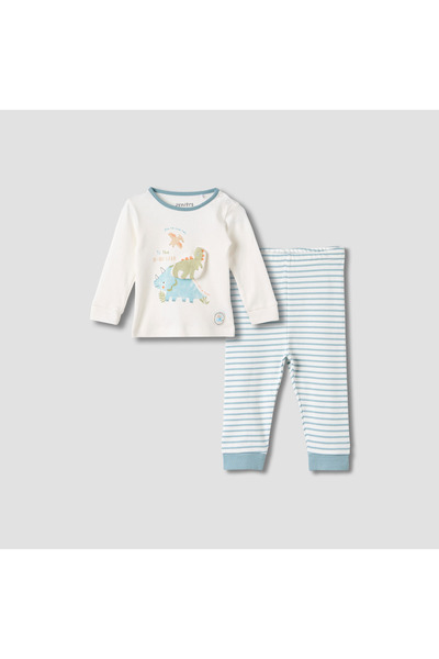 Juniors طقم تي شيرت مطبوع عليه ديناصورات وبنطال بيجاما مخطط