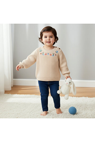 Juniors Floral Embroidered Sweater with Long Sleeves