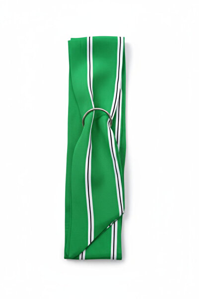 maia Green Striped Fabric Bracelet – Silver Color Ring Detail