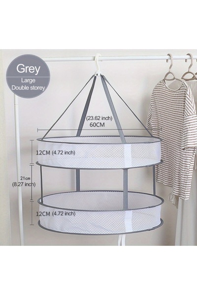 iron candy 2-Tier Hanging Sweater Drying Net 60cm Foldable Mesh Laundry Baske...