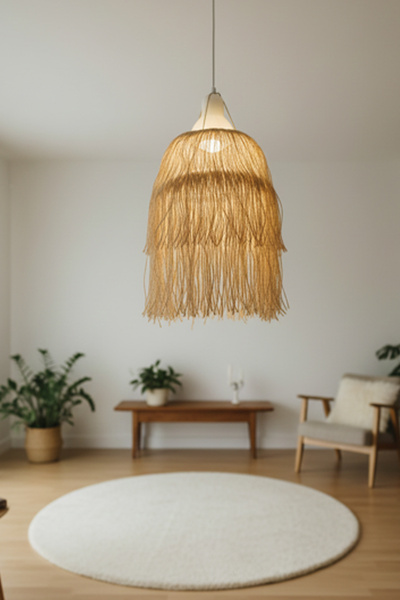 SER DAAR El Yapımı Boho Stil Dekoratif Doğal Jüt Püsküllü Sarkıt Avize 13 İnç | Tavan Dekor Lambası