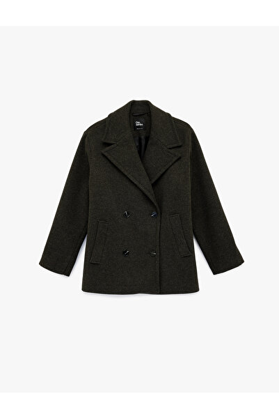 Koton Long Sleeve Buttoned Pocket Detailed Double-Breasted Collar Coat