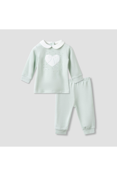 Juniors Pyjama Set with Heart Applique - Long Sleeves - Collar