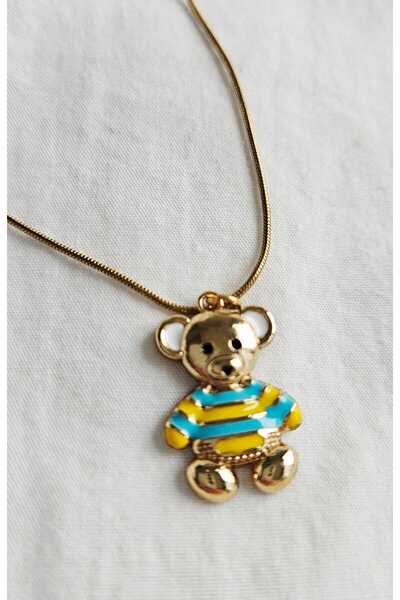 MITH SB TAKI Stainless Steel Blue-Yellow Striped Bear Necklace-Gold