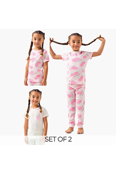 Juniors طقم بيجاما مكون من 4 قطع، تيشيرت مطبوع عليه طماطم