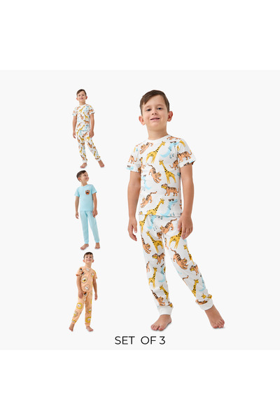 Juniors Pyjama Set with Print - Cotton - Short Sleeves - Round Neck - Set of 3