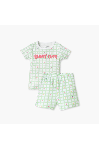 Juniors طقم تيشيرت وشورت بنقشة مربعات