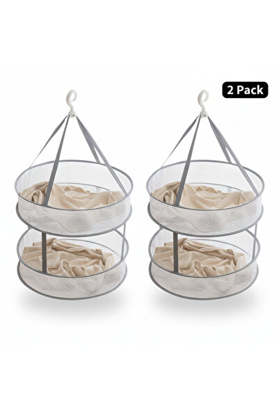 iron candy Hanging Sweater Drying Net 2-Tier Mesh Laundry Basket