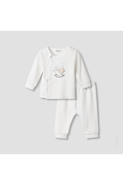 Juniors Pyjama Set with Bear Applique - Velour - Long Sleeves - Round Neck