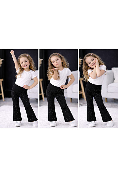 mini kanka Flare Woven evazat Pantaloni strălucitori T cu pietre aplicate Leg...